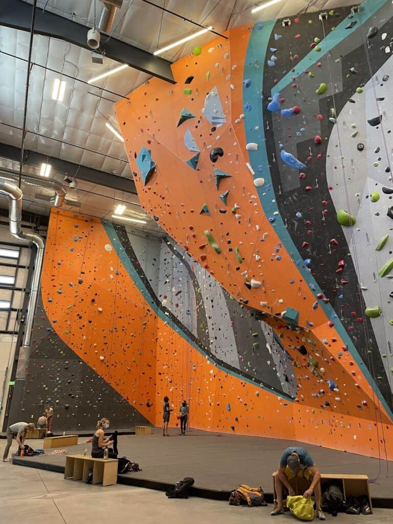 rock walls at indoor rock climbing gym 