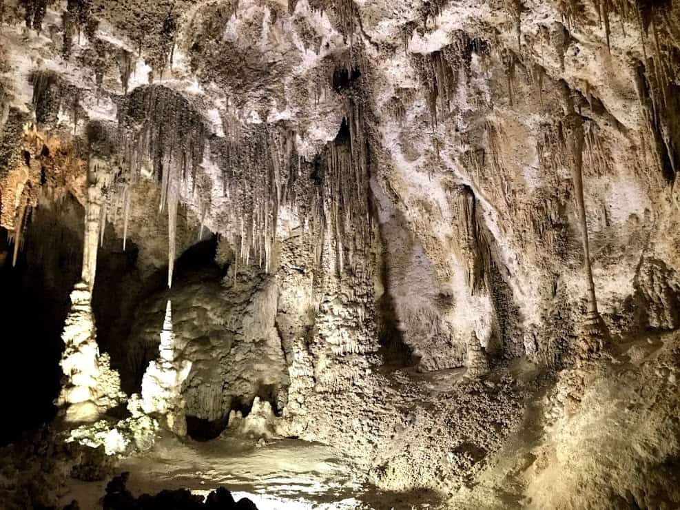 massive stalactites and stalagmites in the Big Room, Carlsbad Caverns