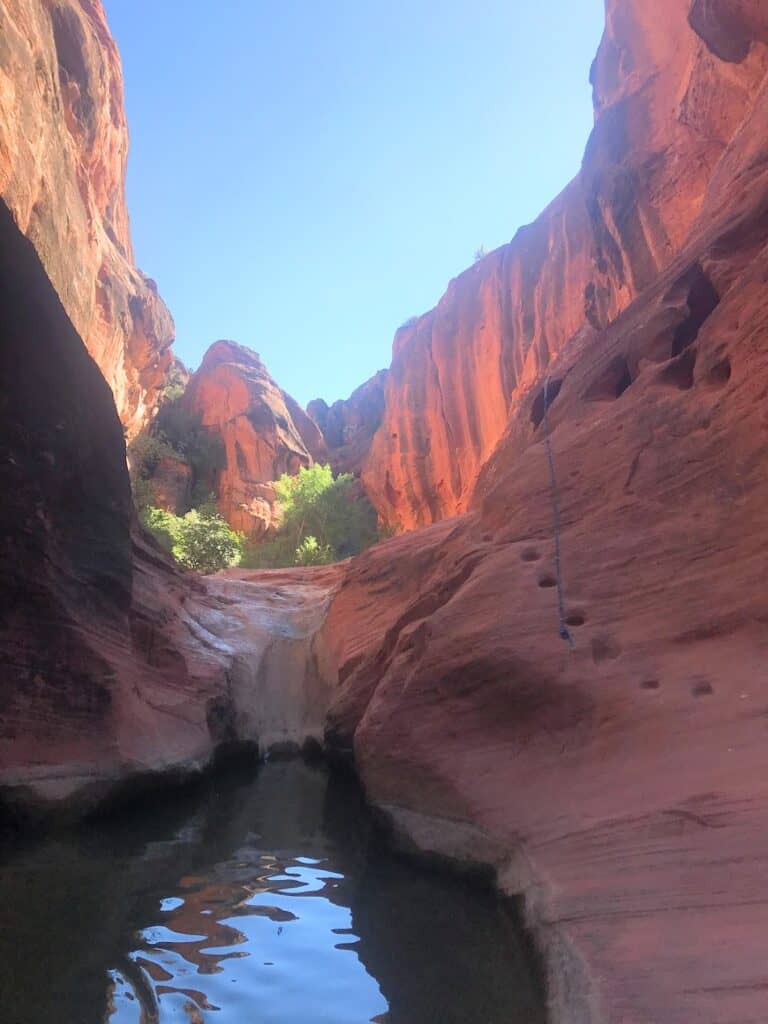 red reef canyon second falls with footholds and rope