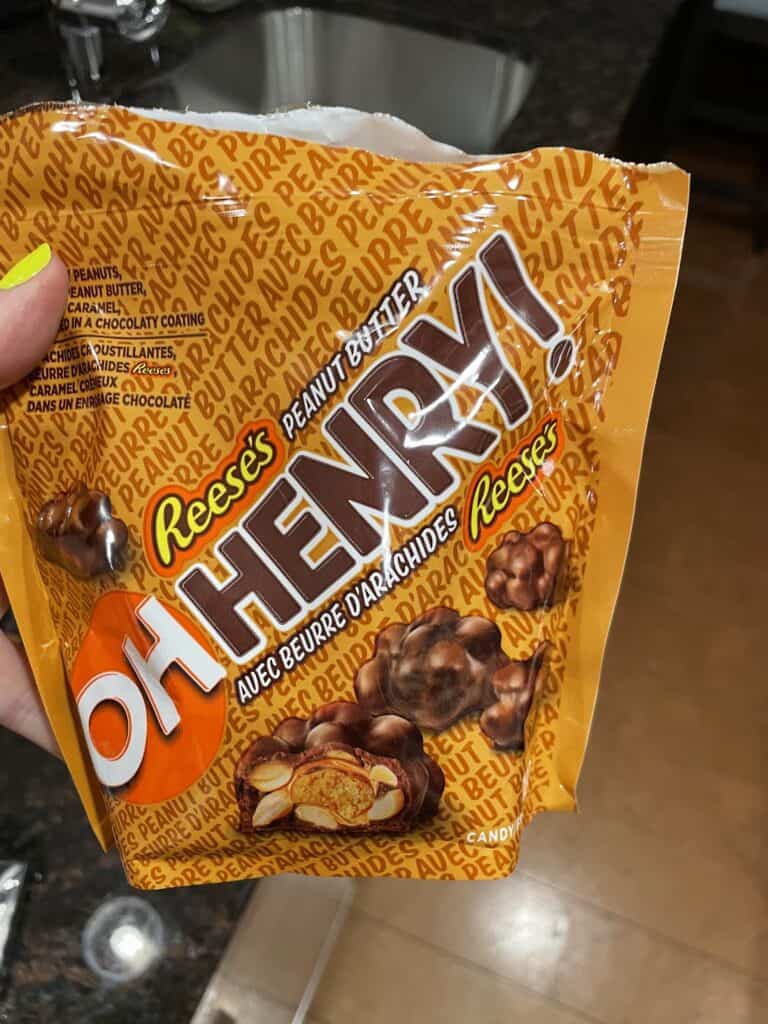 a brown bag of chocolate candy bars with reese's peanut butter on the inside 
