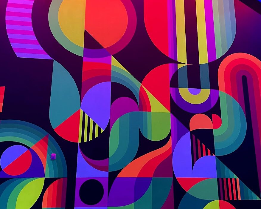 a neon colored abstract art design that you will see when visiting meow wolf